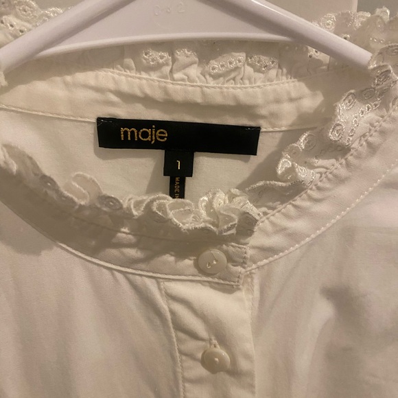 Maje Cream Ruffled Button-Up Blouse - Picture 3 of 9